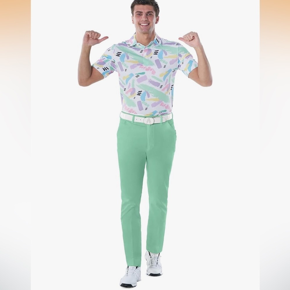 NWT Royal & Awesome Pastel Green Golf Pants, Stretch Relaxed Fit 36 W - Picture 8 of 10